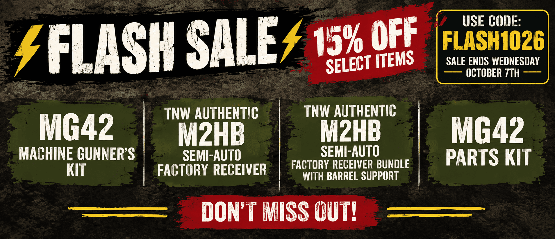 Flash sale 15% off MG42 Parts kits and M2HB factory built receivers